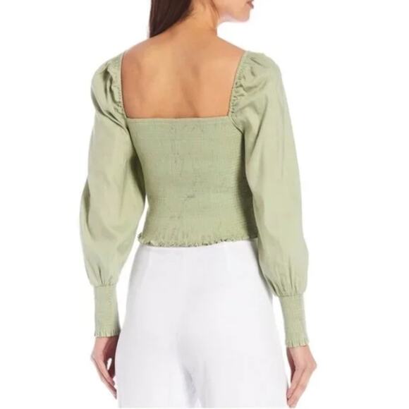 Gianni Bini Women’s XL Green Boho Long Sleeve Linen Blend Crop Top NWT - Picture 2 of 7